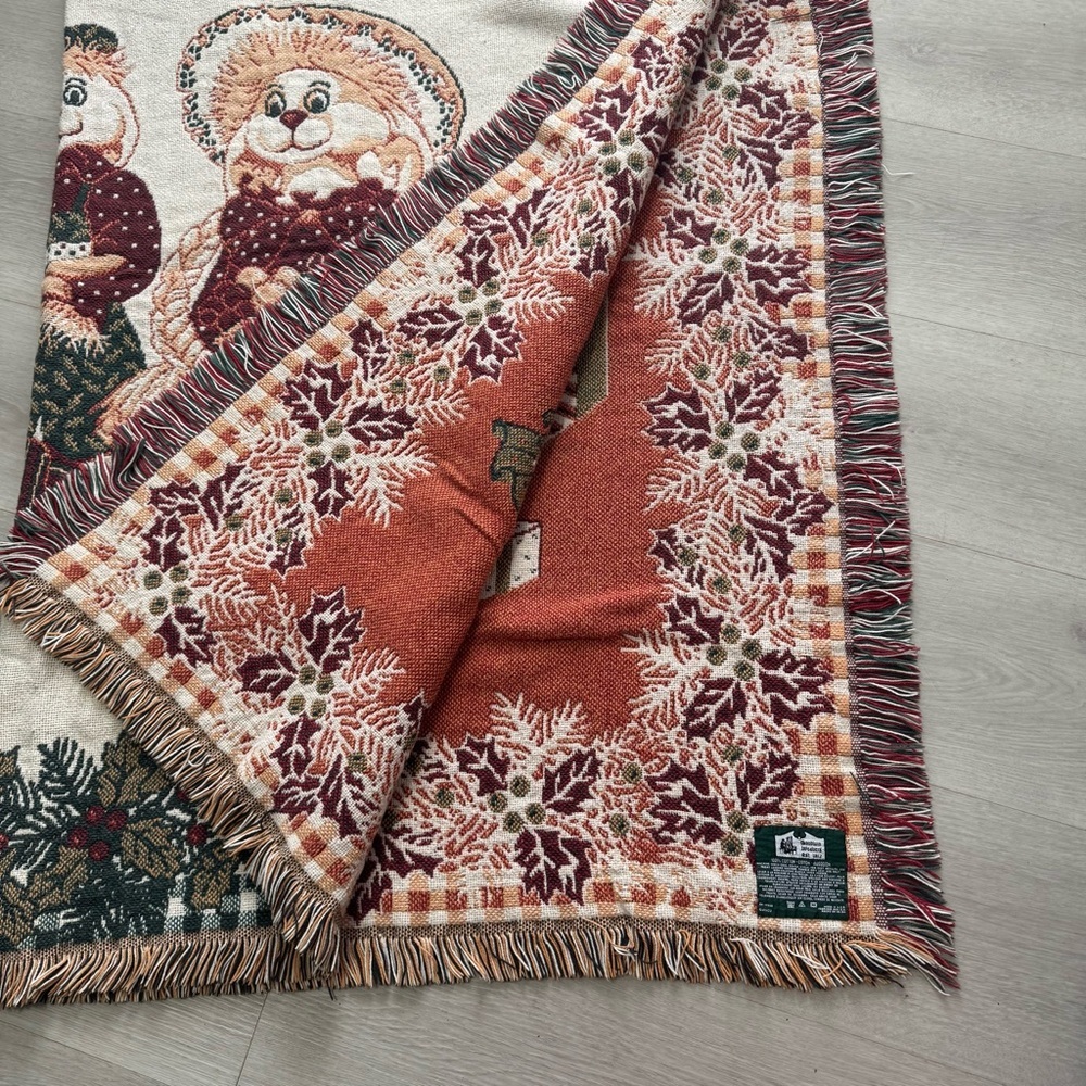 Vtg Goodwin Weaver 100% Cotton Tapestry Throw Blanket 46x52 USA Bear Family EUC - Picture 5 of 8